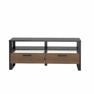  Sleek Nordi 02 TV Cabinet H630mm W1510mm D440mm - Okapi Walnut & Black Matt with Versatile Storage