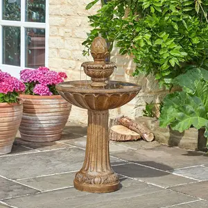 Solar Powered Queensbury Fountain - 3 Tier Stone Effect Outdoor Garden Cascading Water Feature - H85.5 x 47.5cm Diameter