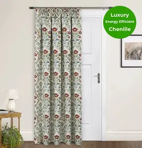 Home Curtains Vermont Chenille Floral Lined 65w x 84d" (165x213cm) Blue Door Curtain (1)