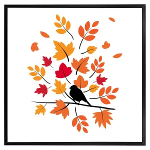 Autumn bird on branch (Picutre Frame) / 12x12" / Black