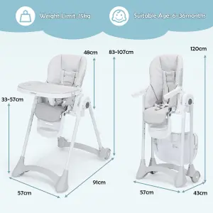 Costway Adjustable Baby High Chair Foldable Reclining Infant Highchair Removable Trays