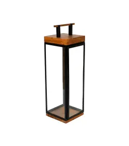 Grace Tall Lantern in Acacia Wood and Black H52cm W15cm