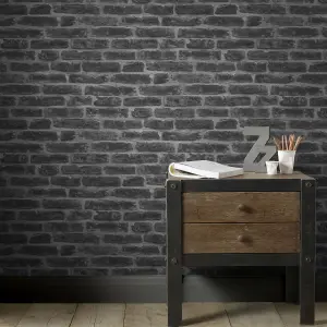 Superfresco Easy Industry Brick Effect Black/Grey Wallpaper