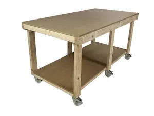 Workbench MDF top, large heavy-duty table (H-90cm, D-120cm, L-180cm) with wheels