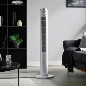 GEEPAS 46-inch Oscillating Tower Fan with 3 Speeds Digital Display Touch Panel 4 Modes with  Remote Control, White