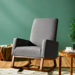 Costway Modern Rocking Chair Upholstered Fabric Leisure Armchair with Rubber Wood Base