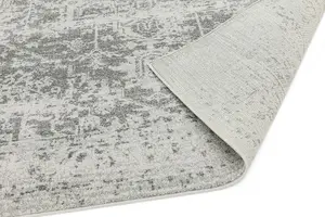 Grey Traditional Easy to Clean Floral Rug For Dining Room-200cm X 290cm