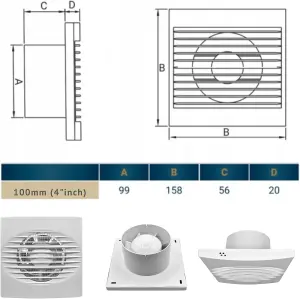 100mm Silent Bathroom Extractor Fan with Timer