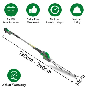 Gracious Gardens Cordless Long Reach Telescopic Hedge Trimmer 18V Li Ion Battery