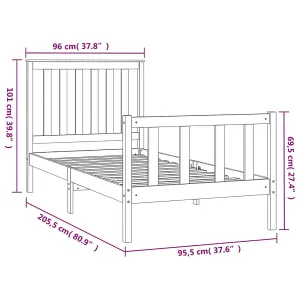 Berkfield Bed Frame with Headboard Black 90x200 cm Solid Wood Pine