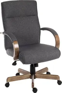 Grayson Executive Chair in grey fabric with driftwood arms and base