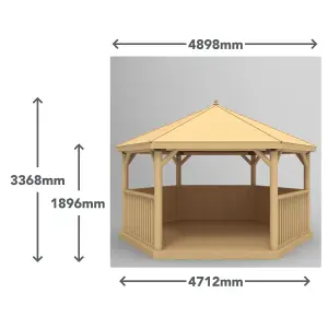 Forest Garden Hexagonal Gazebo with Cedar roof, (W)4.9m (D)4.24m with Floor included