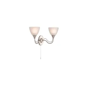 Luminosa Santana Switched 2 Light Indoor Wall Light Satin Steel, Opal Glass, E14