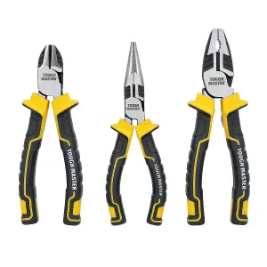 TOUGH MASTER Pliers Set with 6" Needle Nose Pliers, 6" Diagonal Cutting Pliers & 7" Combination Pliers - 3 Pieces (TM-PS766)