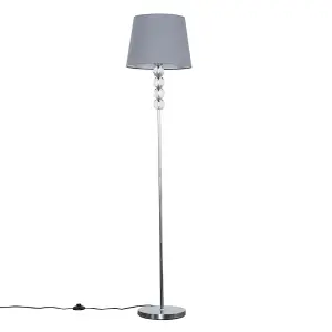 ValueLights Eleanor Modern Silver Chrome & Clear Acrylic Ball Floor Lamp with Grey Tapered Shade