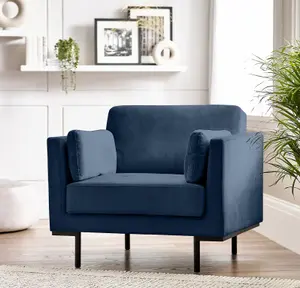 Furniturebox UK Evelyn Soft-Touch Velvet Solid Wood Frame Armchair In Navy