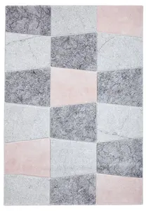 Grey/Rose Modern Geometric Easy To Clean Rug For Dining Room-120cm X 170cm