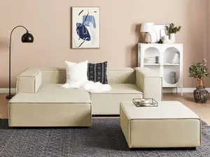 Corner Sofa with Ottoman APRICA Beige 2 Seater Right Hand