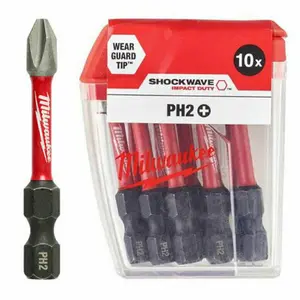 Milwaukee SHOCKWAVE PH2 x 50mm Impact Duty Screwdriver Bits Pack 10 4932472048