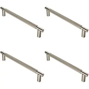 4 PACK - Luxury T Bar Knurled Pull Handle - 300mm Satin Nickel - Kitchen Door Cabinet