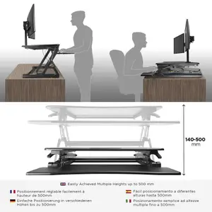 Duronic DM05D2 Sit-Stand Desk Workstation, Desk Convertor, Manually Height Adjustable 14-50cm,  90x59cm Platform - black