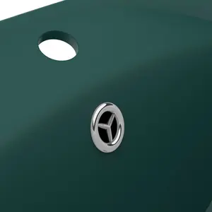 Belfry Bathroom Pearlene 390mm W Ceramic Oval Sink with Overflow Dark Green