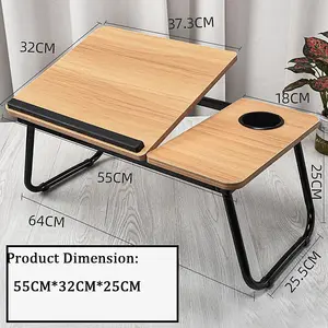 Laptop Bed Table Computer Notebook Desk Stand with Foldable Legs & Cup Slot Tray - Walnut