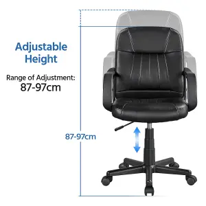 Yaheetech Adjustable Faux Leather Swivel Office Chair with Armrests - Black