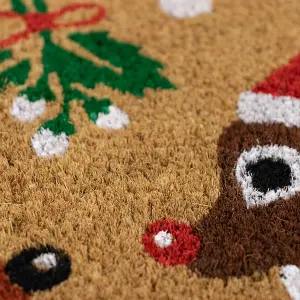 JVL Latex Christmas Coir Door Mats - 40 x 58cm - Reindeers