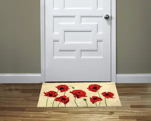 Coco&Coir Door Mat Eco-Friendly Indoor Outdoor Heavy Duty Flower Themed Entrance Door Mat 45 x 75 cm ETERNAL POPPY