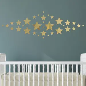 Walplus Gold Stars Mirror Art - 68pcs