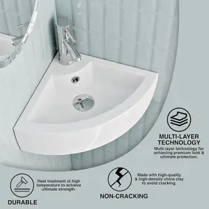 Modern Design Bathroom Wash Basin Sink Corner Wall-Mounted with TAP, Bottle Trap & Pop-up Waste