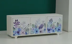 Hand Printed Jewellery Storage Boxwith 3 Drawers  Women Jewelry Organizer with 3 Drawers Compartments Soft Lining Floral Blue