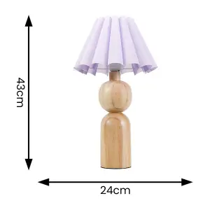 ValueLights Azalea Rustic Wooden Table Lamp with Lilac Fabric Scallop Tapered Shade and LED Bulb