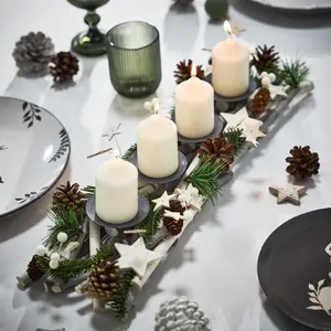 Nordic Pine Four Pillar Centrepiece Christmas Decoration Tealight Holder Candle Holder