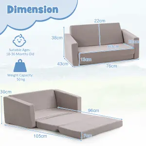 Costway 2-in-1 Kids Convertible Couch Children Fold out Sofa Bed Lounger Flip Open