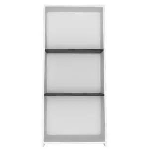 White Dallas low bookcase with 3 shelves, white & carbon grey oak effect