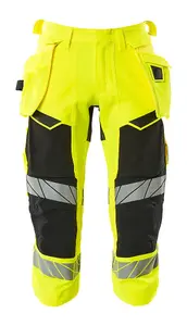 Mascot Accelerate Safe A3/4 Trousers with Holster Pockets - Hi-Vis Yellow/Black   (38.5) (Leg Length - Regular)