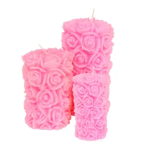 Pillar Candle Set of 3 Red Pink Candles by Laeto Ageless Aromatherapy - FREE DELIVERY INCLUDED