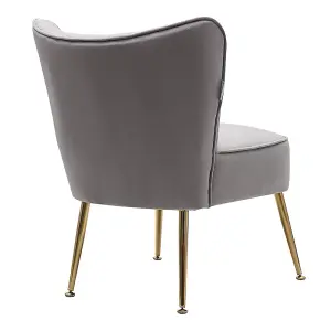 Grey Velvet Modern Armless Wingback Accent Chair Leisure Upholstered Sofa Chair  with Gold Legs