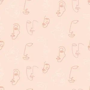 furn. Kindred Blush Pink Abstract Faces Printed Wallpaper Sample