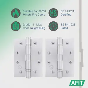 AFIT Satin Chrome Door Hinges - 4 Inch / 102mm  Internal Fire Door Hinges - 10 Pairs