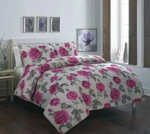 HomeSpace Direct Meadow Grey Duvet Cover Set Floral Themed Double Bedding Set