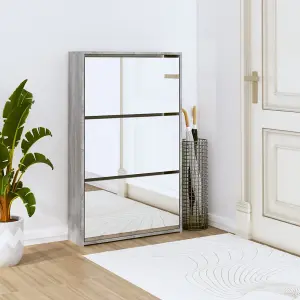 Berkfield Shoe Cabinet with Mirror 3-Layer Grey Sonoma 63x17x102.5 cm