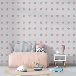 Walplus Polka Dots Pink & Greykids Sticker PVC Pink, Light Grey