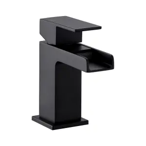 BATHWEST Matte Black Basin Mixer Taps Waterfall Square Mono Bathroom Sink Mixer Tap