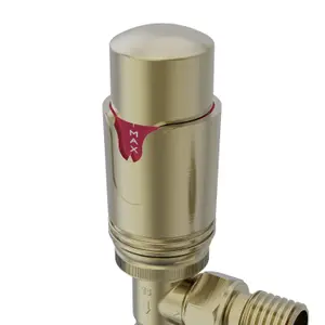 Right Radiators Brushed Brass Angled Thermostatic TRV & Manual Radiator Valves 15mm x 1/2" One Pair