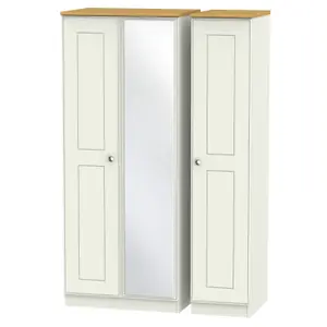 Albert Triple Mirror Wardrobe in Cream Ash & Oak (Ready Assembled)