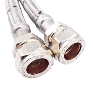 Pair Of Flexible Hose Pipes Connectors Tails 15mm x 15mm Compression 300mm WRAS