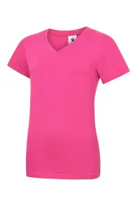 Uneek - Unisex Classic V Neck T Shirt - Reactive Dyed - Hot Pink - Size S